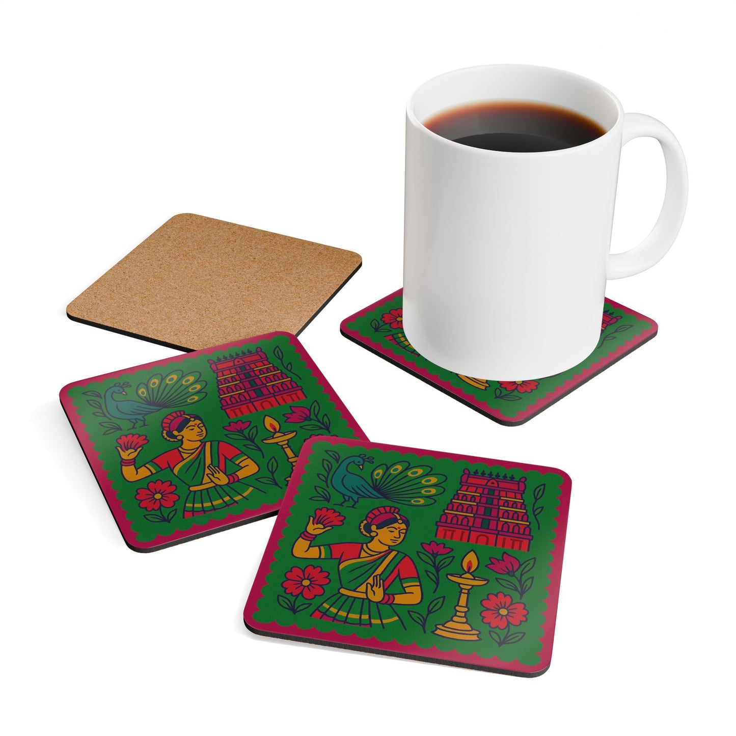 Thanjavur Cork Coaster Set