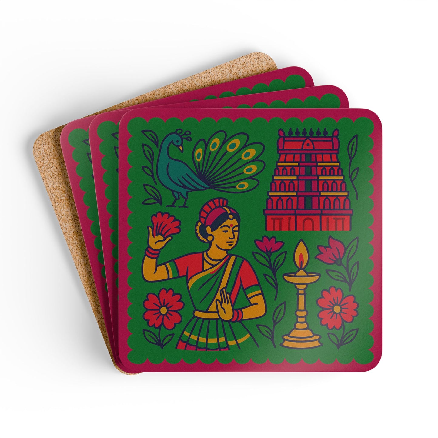 Thanjavur Cork Coaster Set